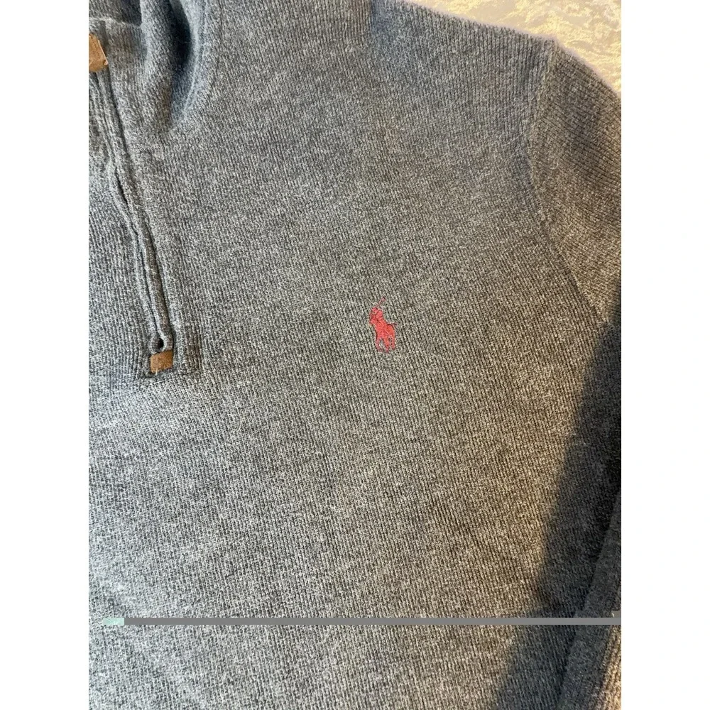 Polo Ralph Lauren Sweater Men's L Gray 1/4 Zip Cotton Pullover Preppy Classic